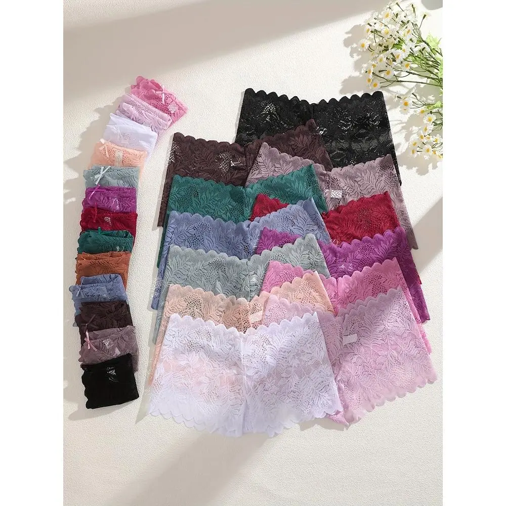 Women's Basic 3PCS/Set Low-Waist Floral Lace Boyshorts - Transparent, Breathable Intimates Underwear, Casual Everyday Panties, Lace Multicolor Panties, Breathable Lightweight Undies, Low-Waist Fit, Brief