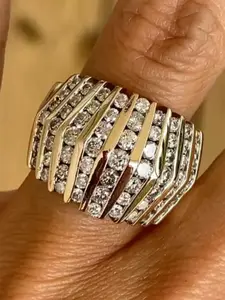 1 PC Elegant Cubic Zirconia Ring For Women For Valentine's Day Gift Wedding Anniversary Party Jewelry, Statement Multi Ring, Beautiful Rings