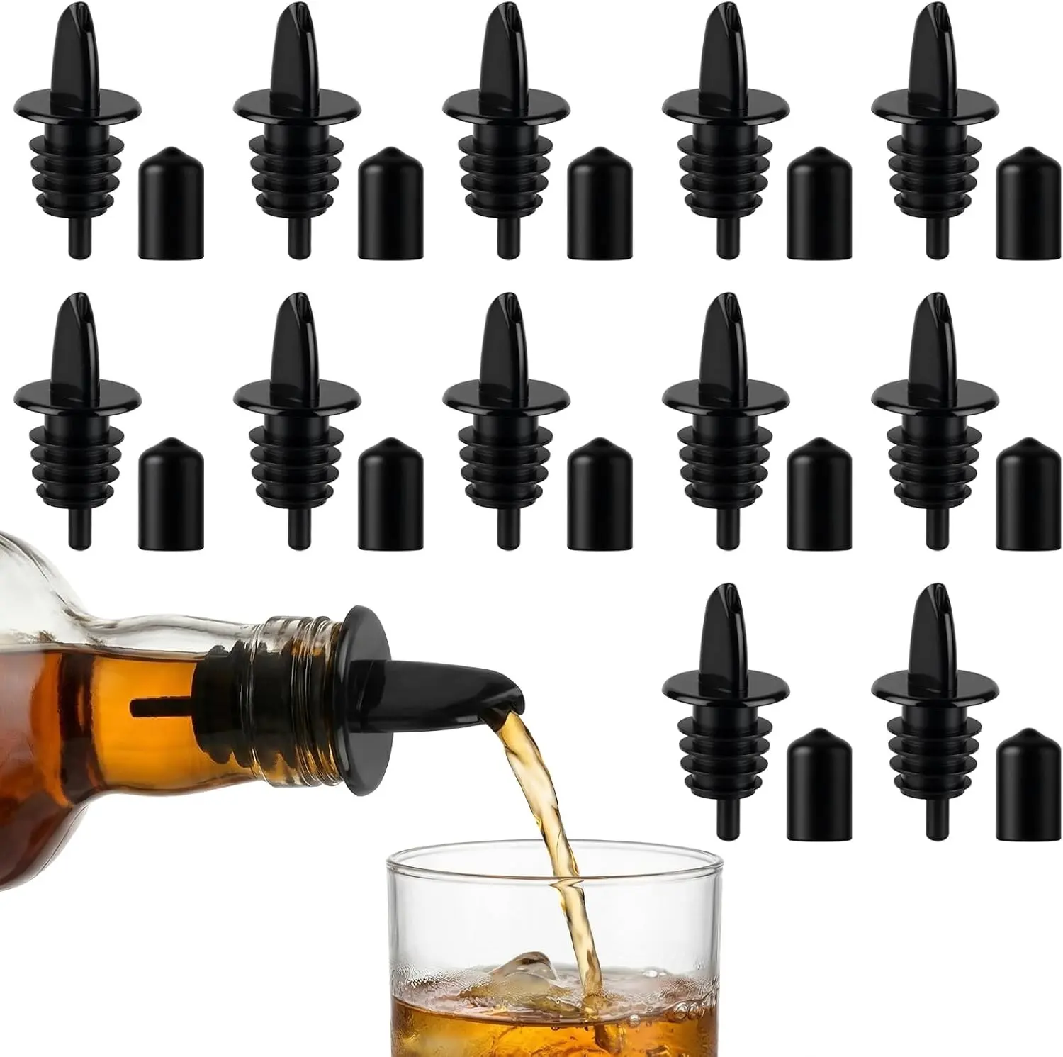 12Pcs Precise Control Liquor Pour Spout Multi-Purpose Bottle Pourers For Alcohol, Wine, Olive Oil, Syrup Wine Aerator Pourer Dispenser For Bar & Kitchen