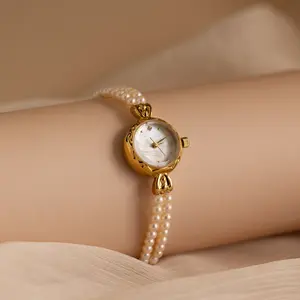 Beaded Pearl Timepiece by Caitlyn Minimalist - VIntage Style 18K Gold Plated Pearl Watch - Dainty Jewelry - Gift for Her