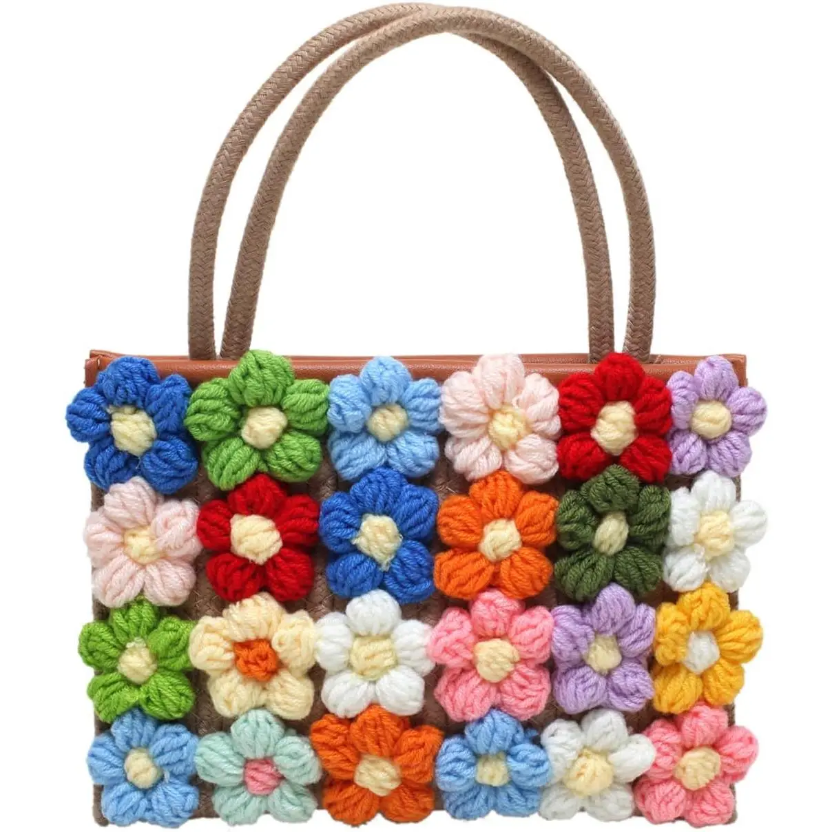Women Small Flower Handwoven Crossbody Handbag Cute Multicolored Purse Bag Cotton Crochet  Bag
