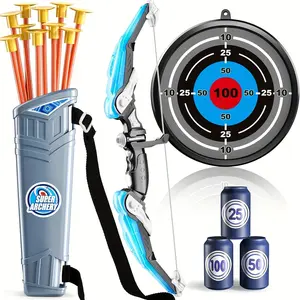 LED Light Arrow Toy Set - Archery Game with Suction Cup Arrows, Glow Target, Dart Board - Indoor/Outdoor Boy Gifts for Kids