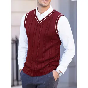 Men's slim-fit V-neck sweater vest-casual sleeveless knit pullover/fall, breathable & stretch