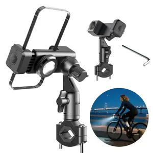 Motorcycle Bike Phone Mount with High-Speed Secure Lock, [Not Block Camera] LED Light 3 Lighting Mode, 360° Rotation Cell Phone Holder Stand Shockproof Handlebar Clamp For 4.7-7" Smartphone, Universal For 0.6-1.7" Handlebar Scooter Ebike Mountain Bike ATV