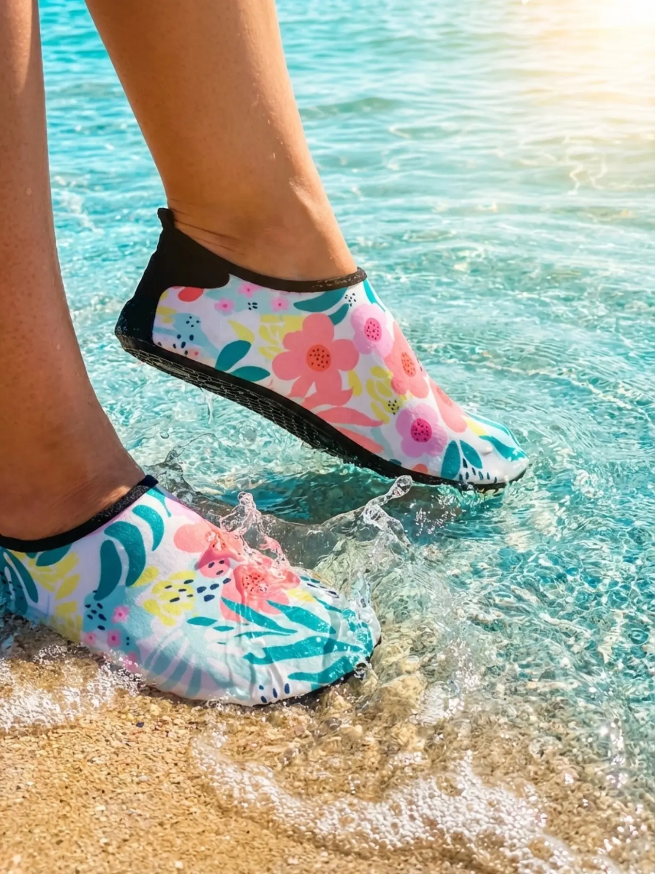 Printed anti-skid quick-drying wading snorkeling shoes, Sporty water shoes, honeycomb anti-skid shading, light elastic package, quick-drying breathable fabric, flower printing, suitable for: women, snorkeling enthusiasts, water sports players