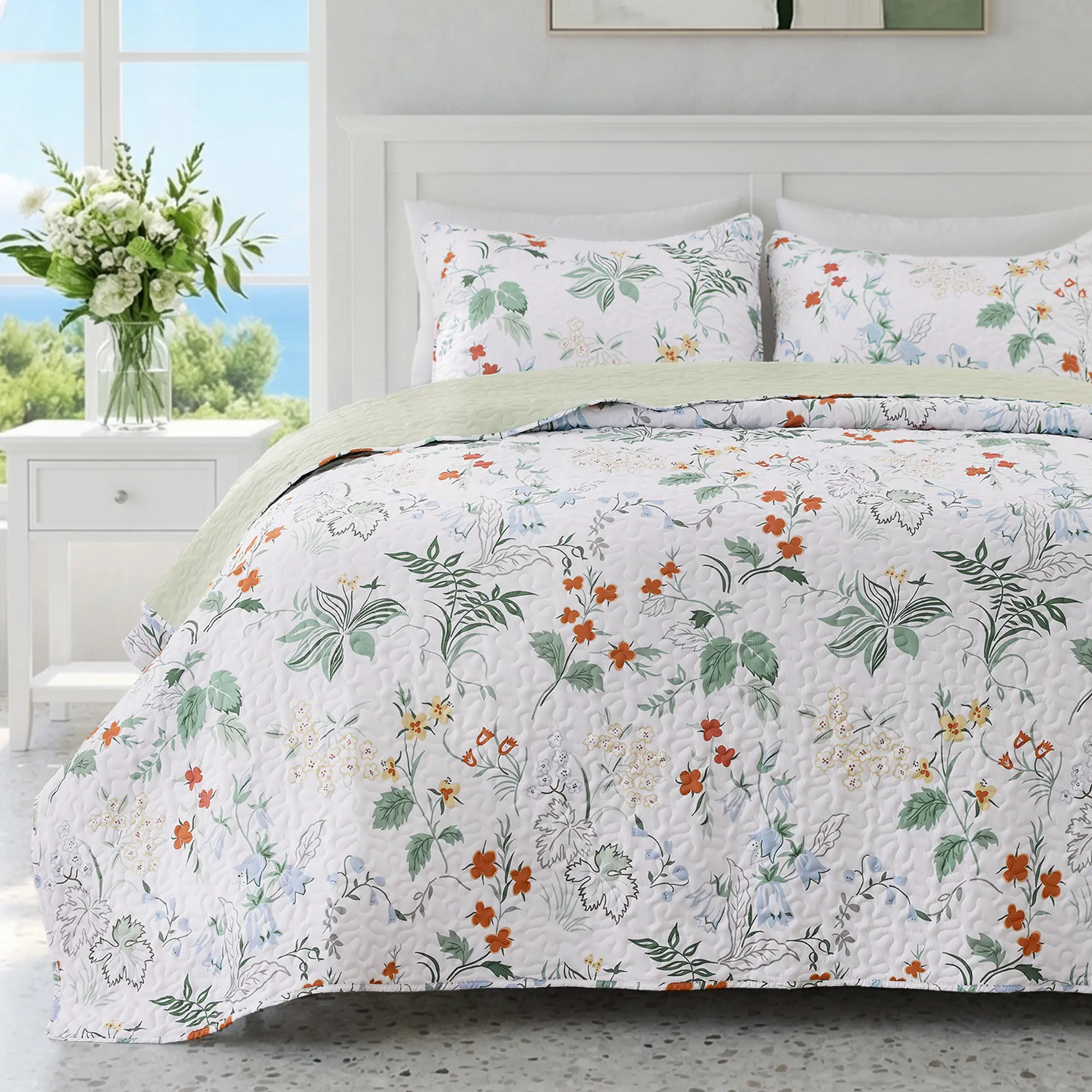 Cozy Bedding Quilt Set - Lightweight Soft Modern Printed Decorative Quilted Bedspread Set with Queen Comforter & Pillow Shams, Cozy Bedding Set, Decorative Bedding Set