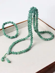 Nature Jade Necklace Bracelet Set, 99 Handmade Beads Long Prayer Malas, Vintage Elegant Long Necklace, Polyamide Material, Quality