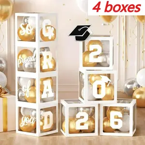 17pcs/set 2026 graduation white transparent balloon box decoration, Graduation Party Decorations, including mortarboard and letter cards, suitable for graduation parties, graduation ceremonies, Graduation Gift, Party Favor
