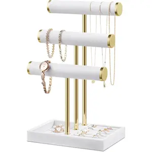 Bracelet Holder  Organizer Display - 3 Tier T Bar  Stand, White  Storage for Bracelet, Necklaces, Earrings, Watches