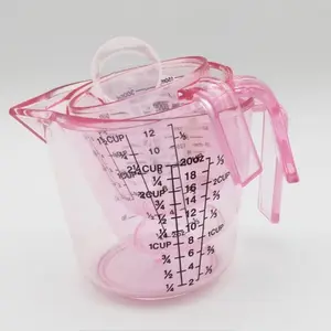 4pcs Pink Baking Measuring Cup Set 6oz 12oz 20oz Cups with 20ml Transparent Spoon PS Material Food Safe ML OZ CUP Markings for Kitchen Use