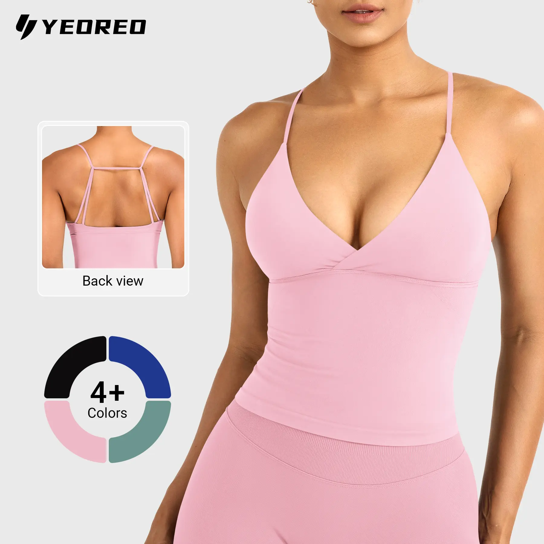 YEOREO Women's Twist Front Longline Workout Tank Top Straps with Bra Pads Summer Seamless Camisole Shirts summderfinds sohochic