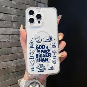 Magnetic Coquette Silicone TPU Cellphone Casing - Aesthetic Girly, Lightweight, Shockproof, Waterproof Protective Accessory for iPhone 17,16 Pro Max,15 Plus,14,13,12,11,XS,XR (Pastel "God Is Bigger Than" Design, Tech Accessory)