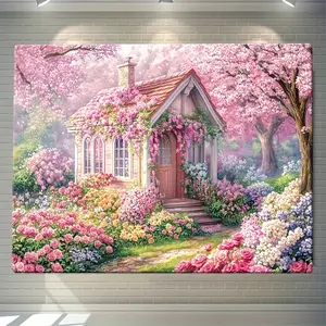 1 Piece - A Charming Cottage Nestled in a Blooming Rose Garden (Wood-Framed) - Layered Landscape Wall Art, Suitable for Living Rooms, Bedrooms, and Home Offices; Blends Vintage and Modern Styles; Outdoor-Themed Mural