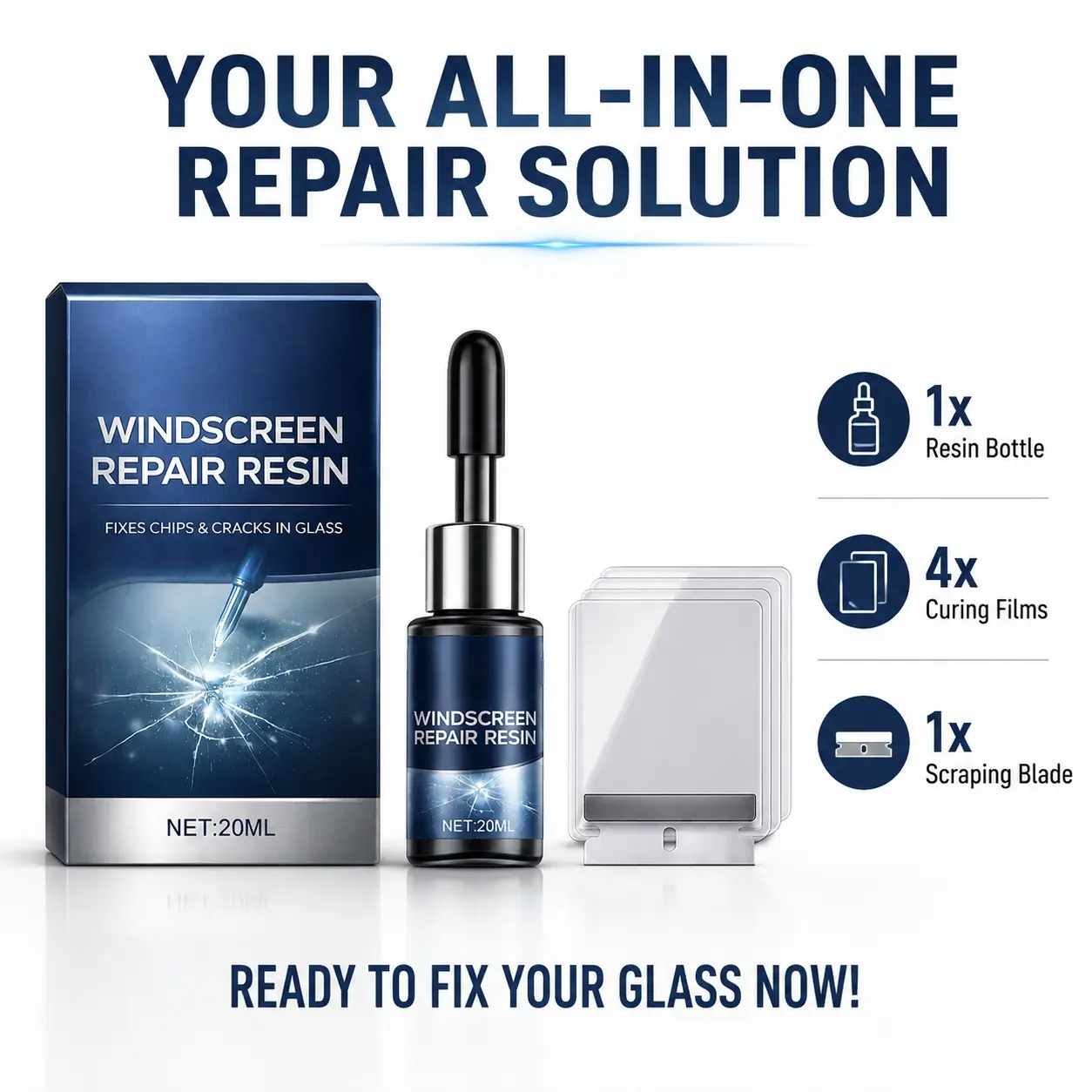 DIY Windshield Repair Kit - 20ml Window Chip Repair Adhesive Resin, Quick Fix for Car Glass Rock Chips & Star Cracks, Automotive Tool to Halt Damage Spread, Window Chip Repair Kit