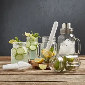 Mason Craft & More 7 Piece Glass Drinkware Bar Set, Cocktail Shaker, Drinking Jars, Muddler