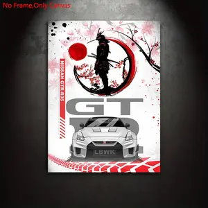 1 piece/set frameless canvas painting print poster, Unframed Wall Art, classic minimalist vehicle art, Samurai Nissan GTR R35, perfect gift for Japanese JDM sports car enthusiasts, ideal gift for bedroom, living room, mural, wall decoration, room decor