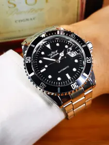 1pc Men Classic Business Automatic Mechanical Watch Luminous Analog Watch Luminous Hands Rotating Bezel Top Brand Stainless Steel Strap Fashion Casual Wristwatches Gifts