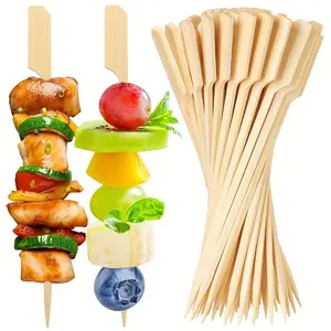 100pcs Disposable Bamboo Skewers with Handle, BBQ Grill Sticks for Hot Pot, Commercial and Home Use, Bamboo Chopsticks, Barbecue Utensils