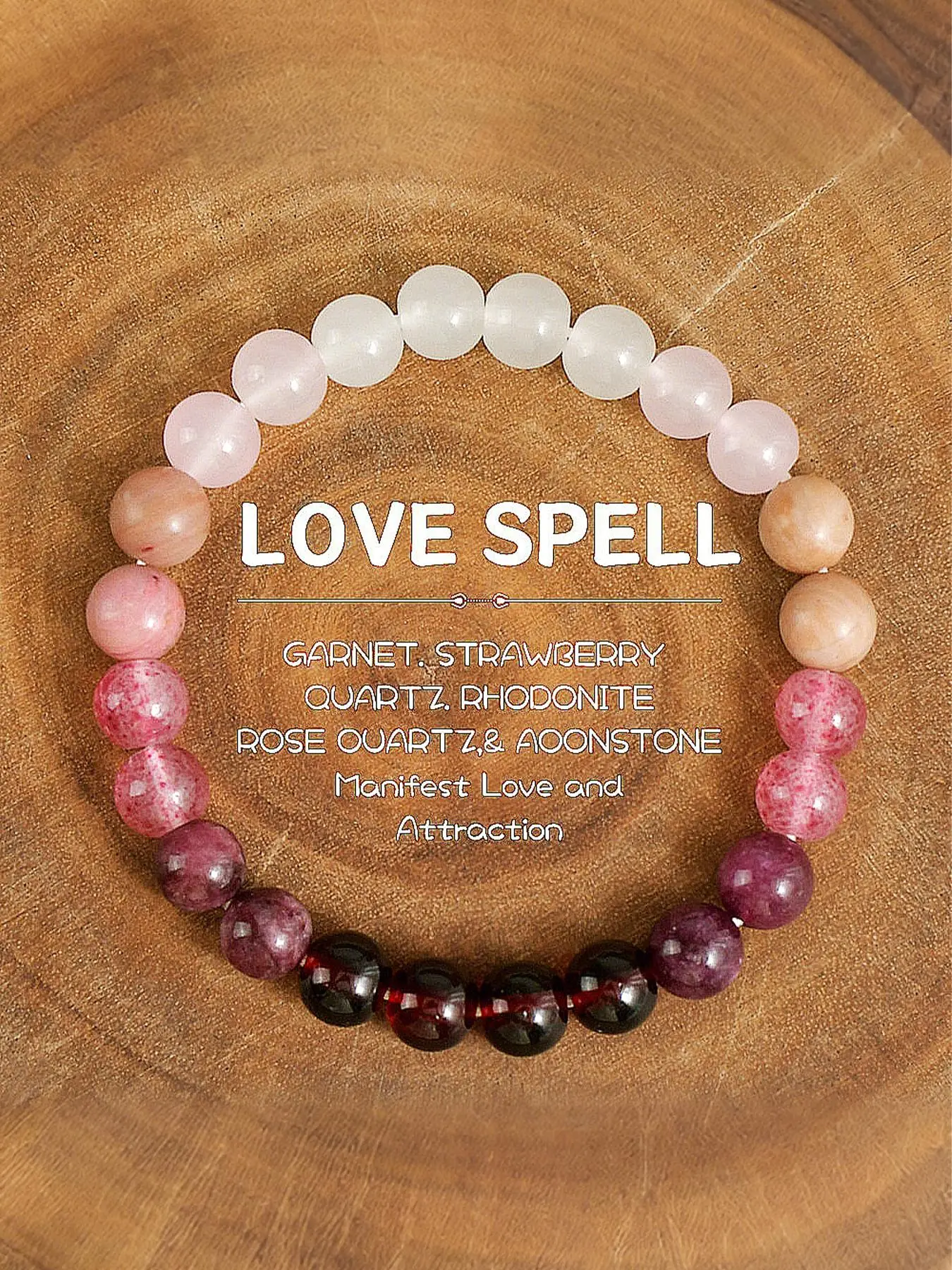 Love Spell Beaded Bracelet, Natural Stone Beaded Bracelet, Crystal Bracelets, Pretty Bracelet, Beautiful Bracelets, Rose Quartz, Moonstone Crystals, Strawberry Quartz for Women & Girls, Fashion Accessories for Party, Daily Decor