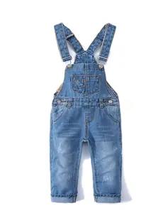 Toddler Boy & Girl Ripped Denim Overalls, Cute Slim Casual Jean For Daily Wear 12M-8T