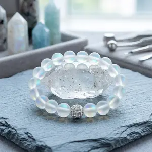 Angel Aura Quartz Stone Beaded Bracelet 8mm Rainbow Crystal Stretch Bracelet Handmade for Women Men Daily Use