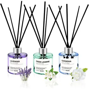 Reed Diffuser Set of 3 Pack,50ML Lavender Jasmine Gardenia Scented Oil Diffuser with 5 Sticks,  Reed Diffuser for Bedroom Bathroom Office (Lavender/Jasmine/Gardenia)