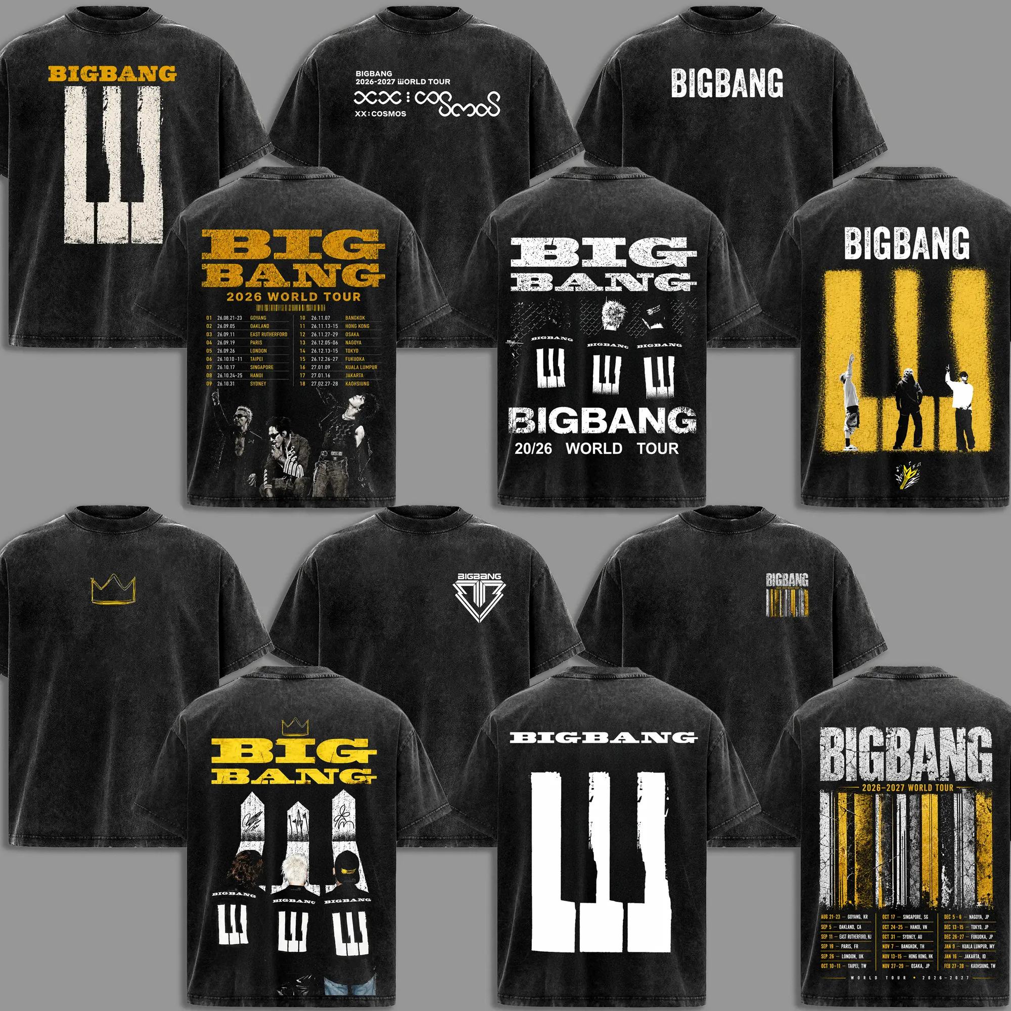 [COLLECTION] BIGBANG 2026 2027 World Tour Vintage Washed T Shirt, Kpop Band Graphic Tee, G-Dragon Taeyang Daesung Oversized Cotton Tshirt, Classic Menswear Clothes Apparel, Gift for BIGBANG Fans Men & Women