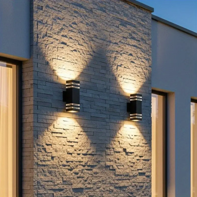 Outdoor Double-Head Wall Light with Up and Down Lighting, Garden Corridor Porch LED E27 Socket Design for Front Door Illumination, Waterproof Garden Light