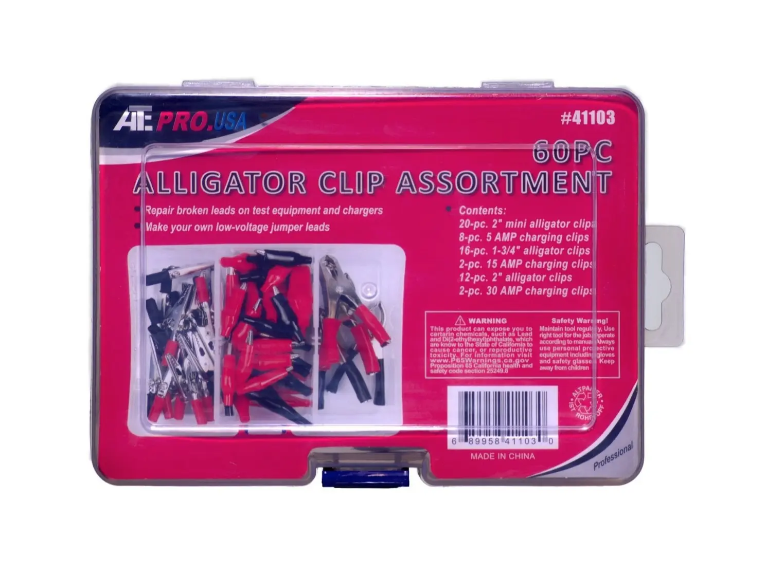 ATE PRO.USA 60pc Alligator Clip Assortment Tool Kit for Test Equipment, 44103, Charger, Mini Alligator Clips, Repair