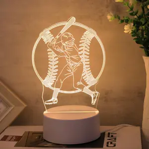 USB Powered 3D Baseball Player Night Light, Baseball Design Desktop Decoration, Novelty Lighting for Home Bedroom Living Room
