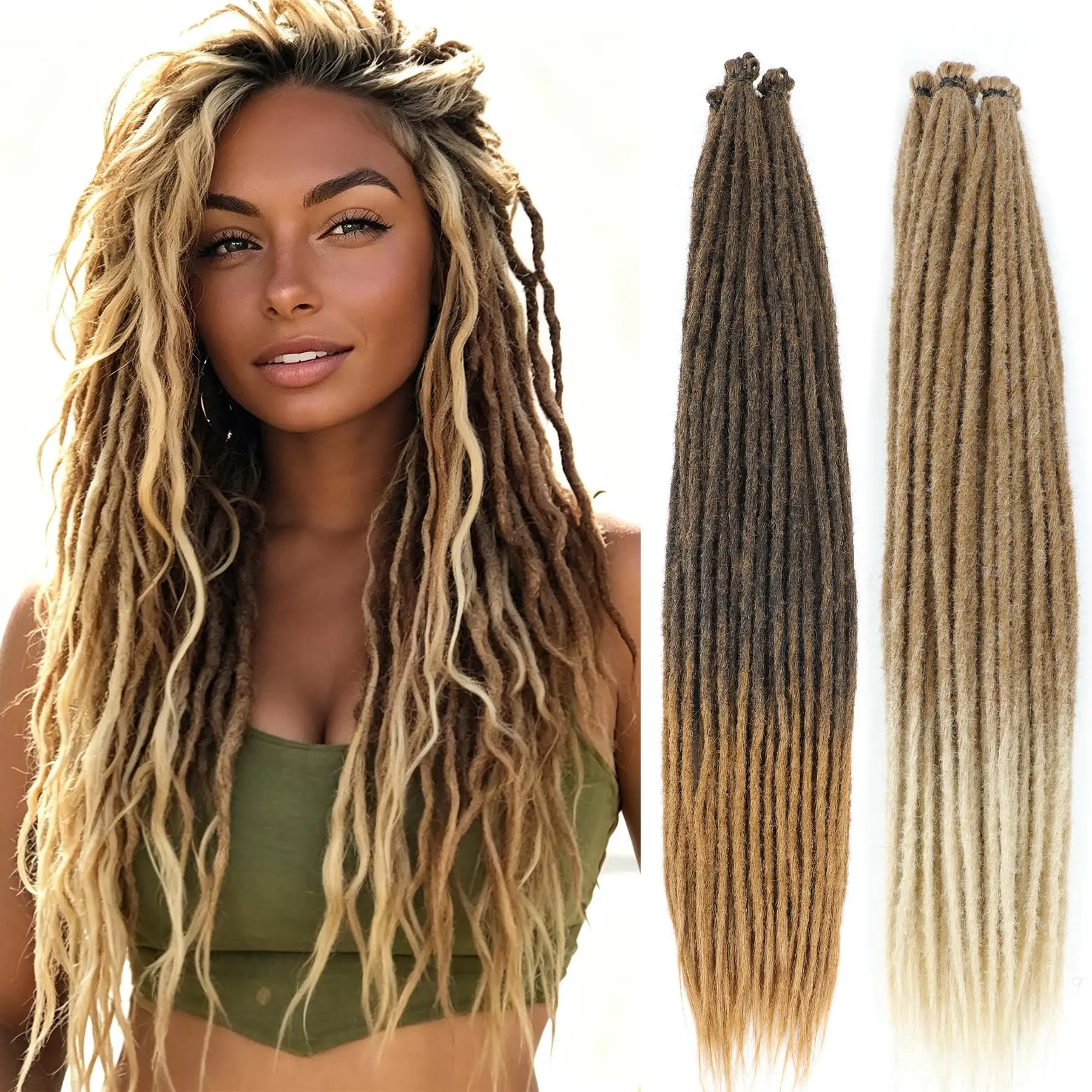 GKtineke Dreadlock Extensions, 24 inch/18 Inch Synthetic Crochet Dreadlock Extensions, Thin 0.6cm Width Dreadlock for Girls (10 Strands/Pack)