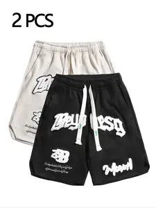 Men's Letter Embroidery Suede Shorts, Regular Fit Casual Comfy Shorts for Summer, Casual Street Shorts, Chic Casual Shorts, Men's Bottoms for Daily Wear