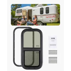 VEVOR Vertical RV Window, 12 Wx 24 H Tinted Sliding RV Window with Net Screen Trim Ring, Fit 15/16 - 1 3/4 Thickness Wall, RV Window Replacement for Teardrop Cargo Trailer Camper, DOT Approved