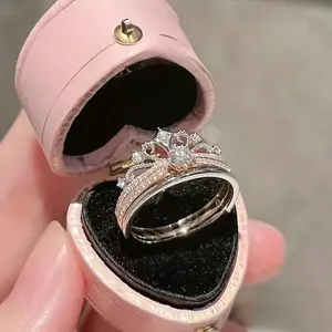 Adjustable  Crown Shape Perfect Gift For Your Love Women's Promise Ring Engagement Wedding Jewelry Pink Boho