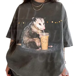 Opossum Drinking Iced Coffee Vintage Comfort Colors, Retro Funny Possum Graphic Coffee Fans Shirt, Crew Neck, Menswear Top, Womenswear Top Underwear Streetwear