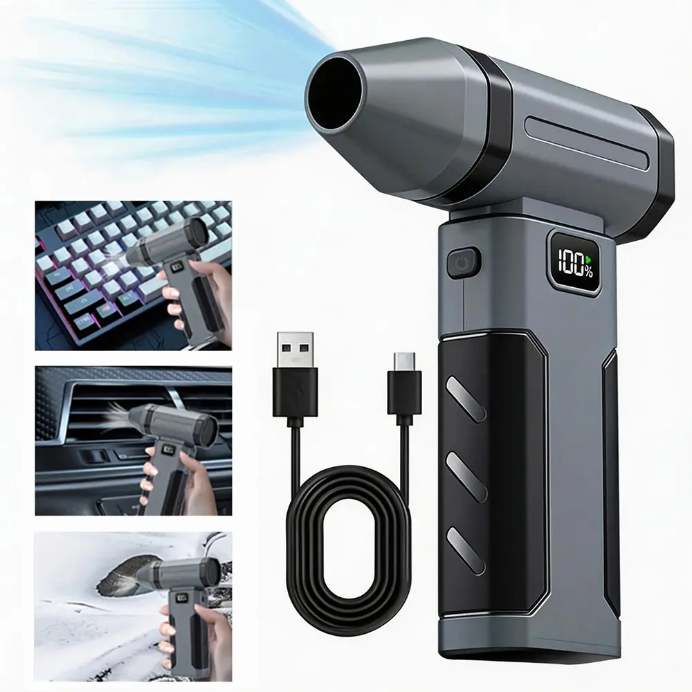 Compressed Air Duster, 3000mAh Personal Cooling Ultra-Powerful Cordless Electric Air Duster with 3000mAh Rechargeable Battery, Air Fan for Keyboard, Computer, Car, Home Cleaning