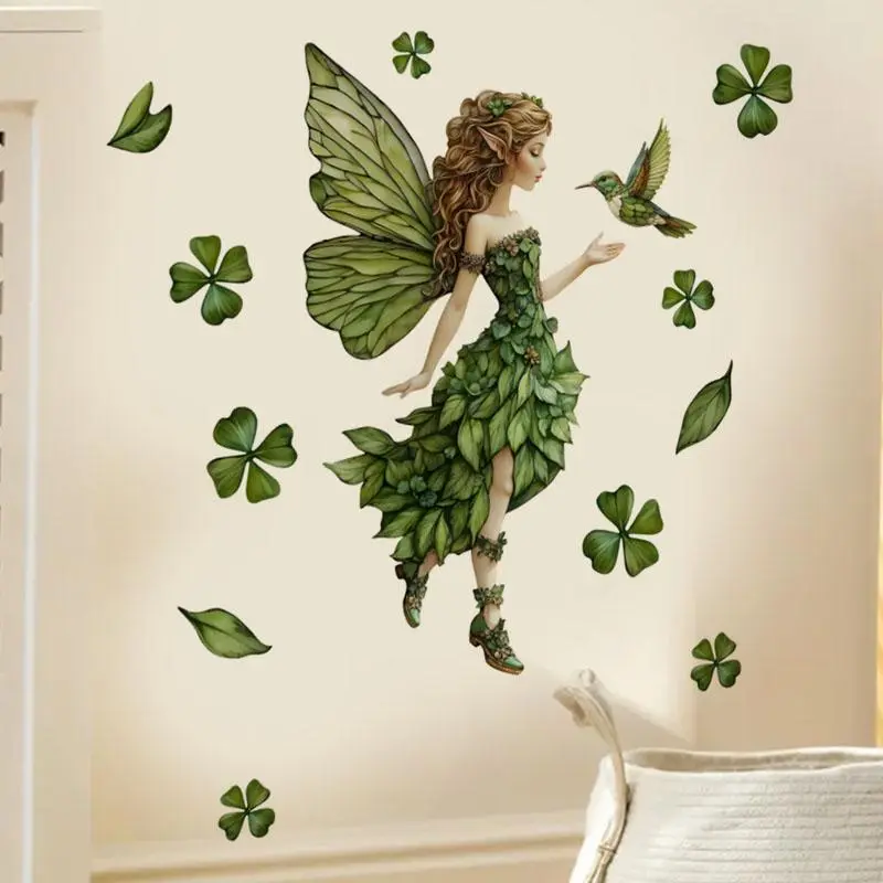 A green decorative wall sticker, Decorative Stickers, Butterfly Wall Decals, with butterflies and lucky grass for easy DIY wall decoration, Perfect for bedrooms, living rooms, Vinyl self-adhesive material for home decoration, Decorating