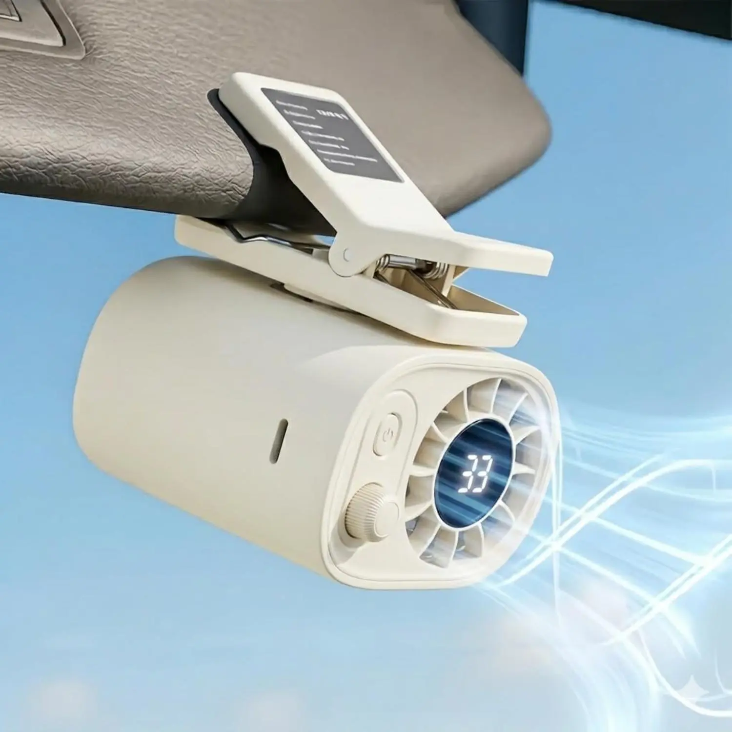 USB Car Fan for Cooling — Clip-On, 100-Speed USB Rechargeable, 360° Rotation, USB-C LED Display, Portable Car Fan (Dashboard-Friendly) (Up to 4.5H, Battery Included)-002