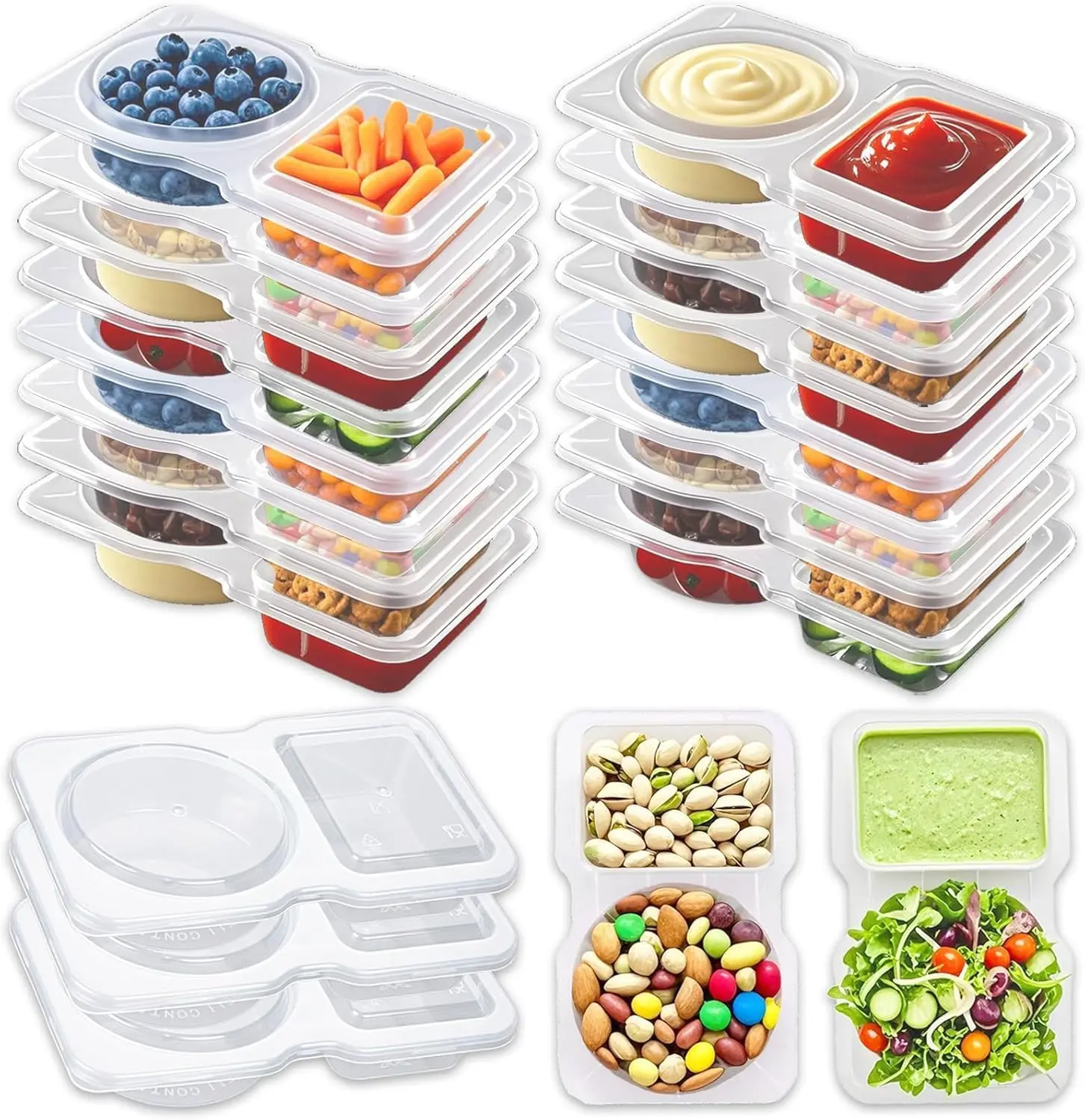 20/40 PCS Double Grid Stackable Flip Top Meal Prep Containers with Lids, BPA-Free Plastic Double Compartment Holders,  for Camping Travel Users