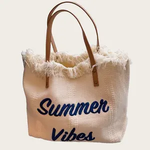 Women Large Tote Bag Summer Vibes Beach Bag Big Capacity Tassel Handbag