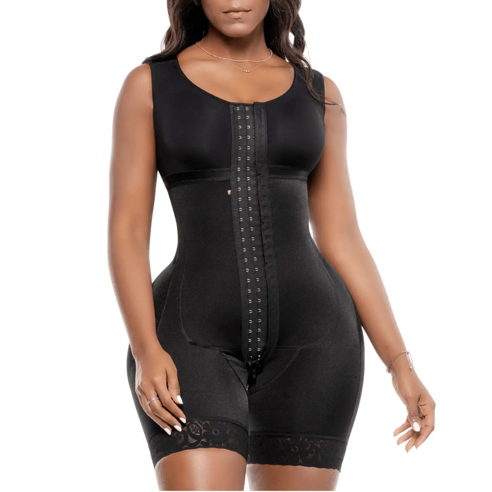 SILUET Women's Stage 1 Colombian Faja Open-Bust Powernet Shapewear Bodysuit - Soft Compression, Zipper, Butt-Lifting for Post-Surgery (Guitar-Bling Fabric Design)
