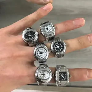 Retro Roman Quartzs Watch Rings Finger Watch Mini Elastic Strap Alloy Watches Couple Rings Jewelry Clock Women Men