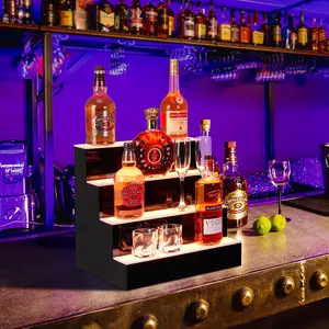 16" 4-Tier LED Lighted Liquor Bottle Shelf,Backlit Bar Display with Remote & App Control, 16 Color Options, 4 Modes & 1-8 Hour Timer, Modern Shelving Unit for Home Bars, Restaurants & Nightclubs, Plug