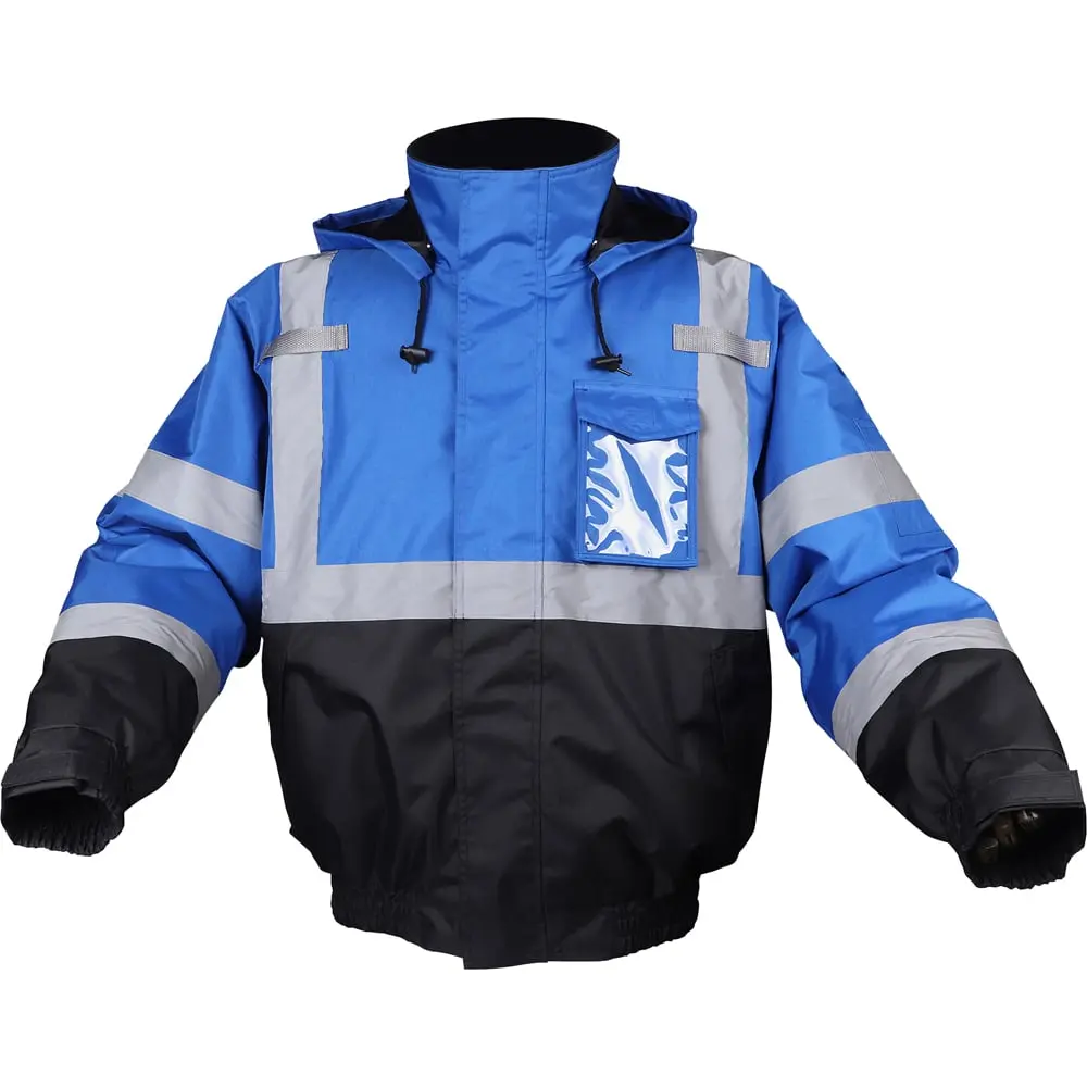 Men's Non-ANSI Waterproof Quilted Bomber Coat, Menswear Top with Adjustable Reflective Tape, Black Bottom, Coats