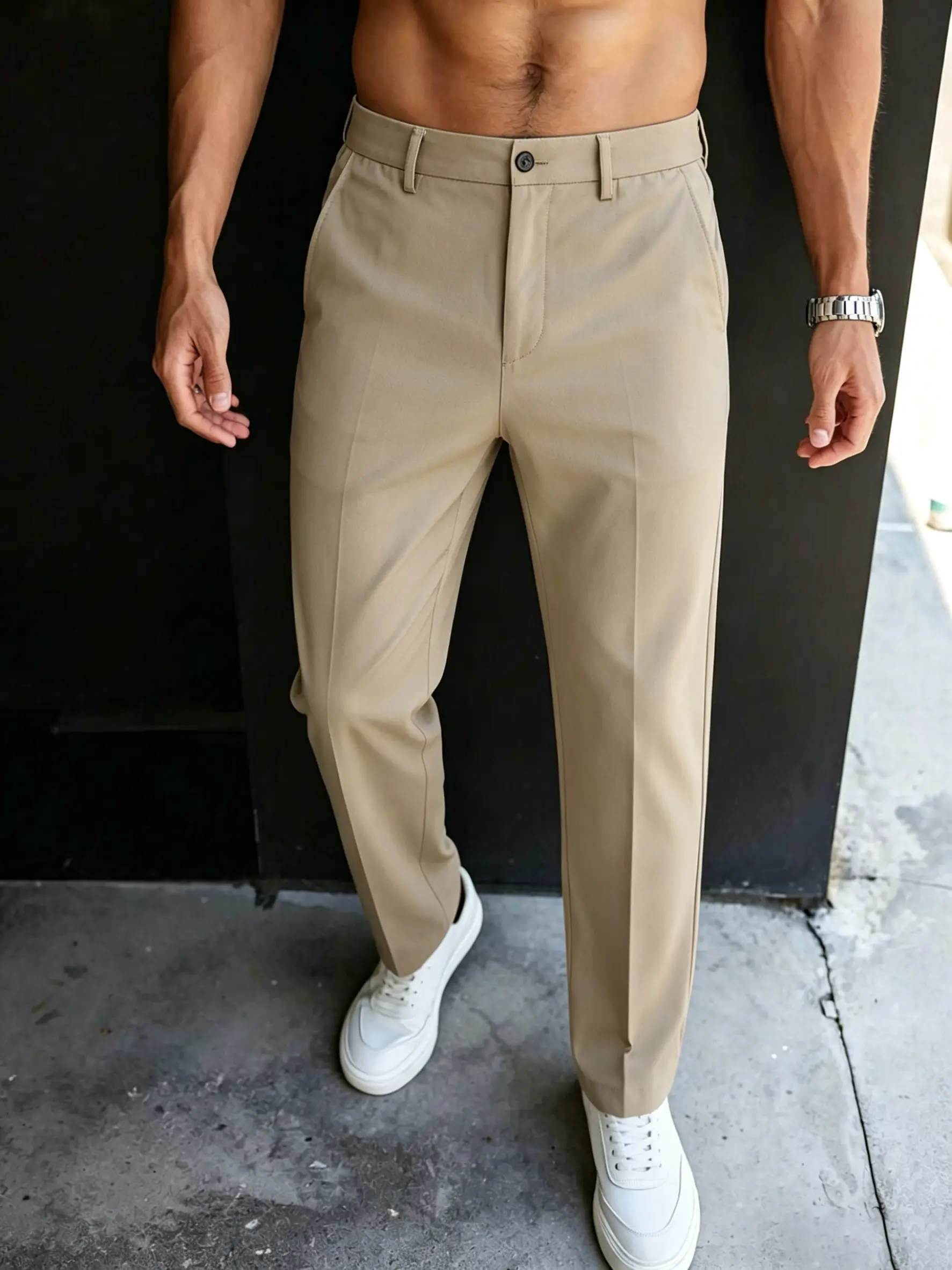 Men’s business casual suit trousers, slim fit that flatters the figure, slightly stretchy fabric, half elastic waistband design, summervibes