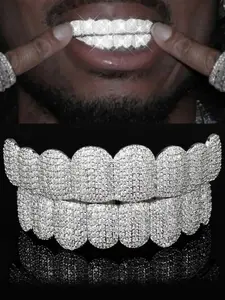 Hip Hop 18k Plated Grillz, Full Cz Teeth Grills, Rapper Style Streetwear, Trendy Personalized Jewelry, Resin Material