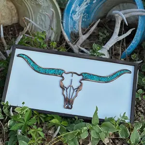 Turquoise Long Horn Wooden Home Bedroom Decor Sign - Elegant Wooden Design for Home Decor