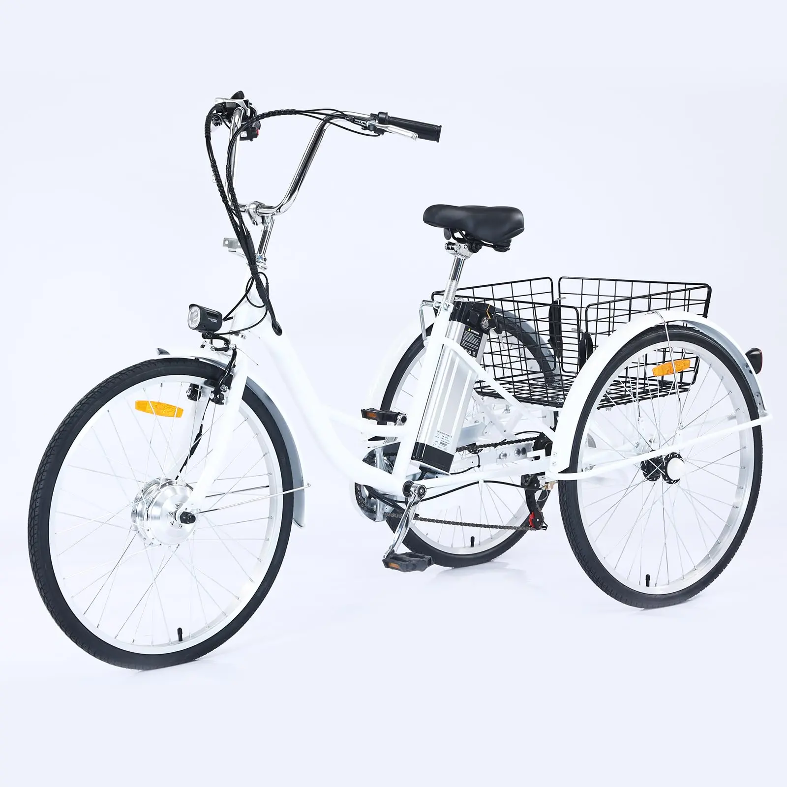 GARVEE 26-Inch 7-Speed Adult Commuter Ebike - 3-Wheel Energy-Saving Ebike for Adults with LCD Display, Baskets, 330-Lb Capacity, White Ride-On Toy for Seniors