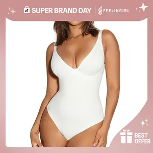 FeelinGirl Women V Neck Bodysuit Thong Tummy Control Shapewear Basic Fabric Fashion Womenswear Vneck Super Brand Day #Summervibes Body Sculpting Garment
