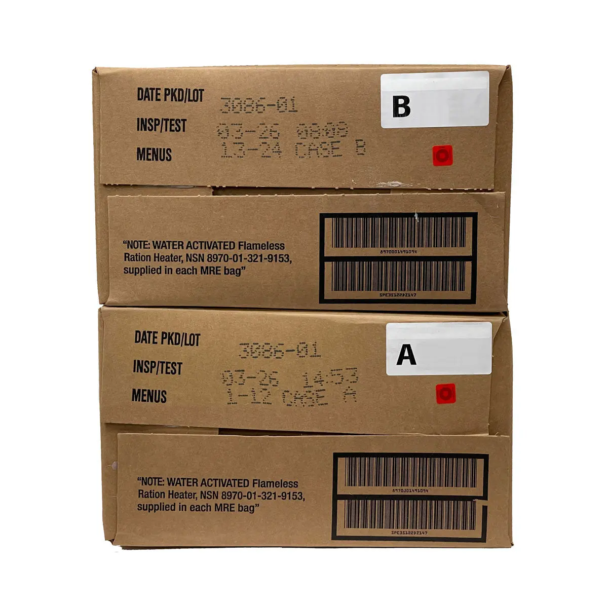 Genuine US Military MRES (Meals Ready-to-Eat) FRESH A, B, AND A&B CASES - INSPECTION DATE: JAN 2026 OR NEWER